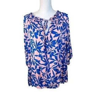 ELOQUII Women’s Plus DON’T STOP BELEAFIN’ Pink Blue Floral Smocked Neck Top 18
